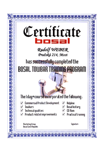 Certifikát - Bosal